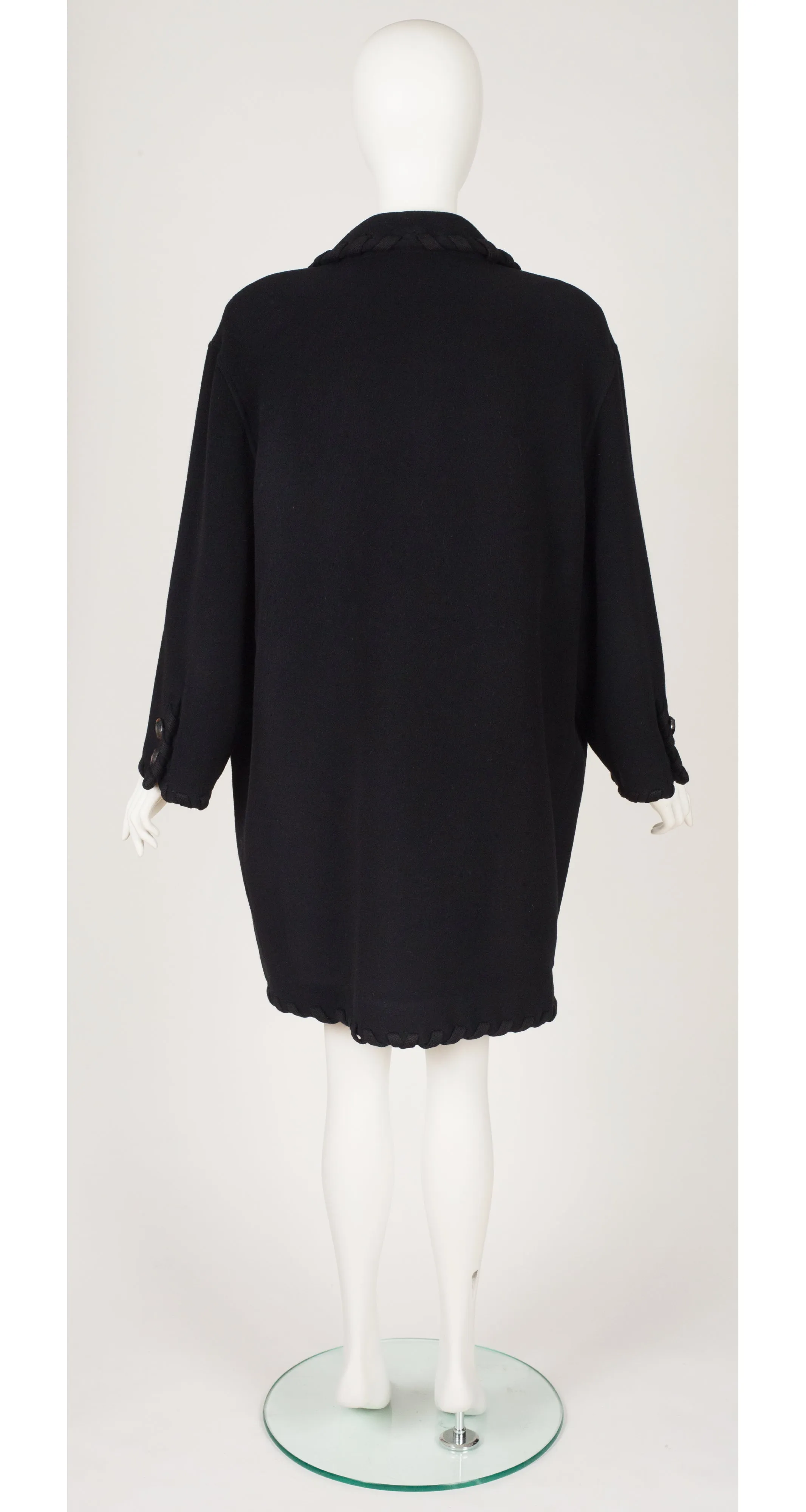 1991-92 F/W Rope Trim Black Wool Collared Oversized Coat