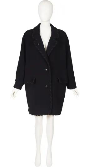 1991-92 F/W Rope Trim Black Wool Collared Oversized Coat