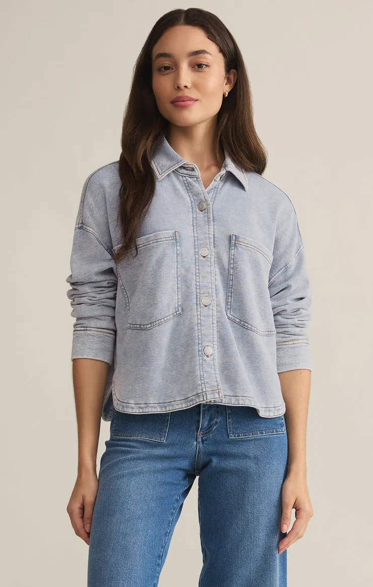 All Day Cropped Knit Denim Jacket Washed Indigo By Z Supply