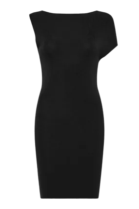 Asymmetric Knit Mini Dress - Black