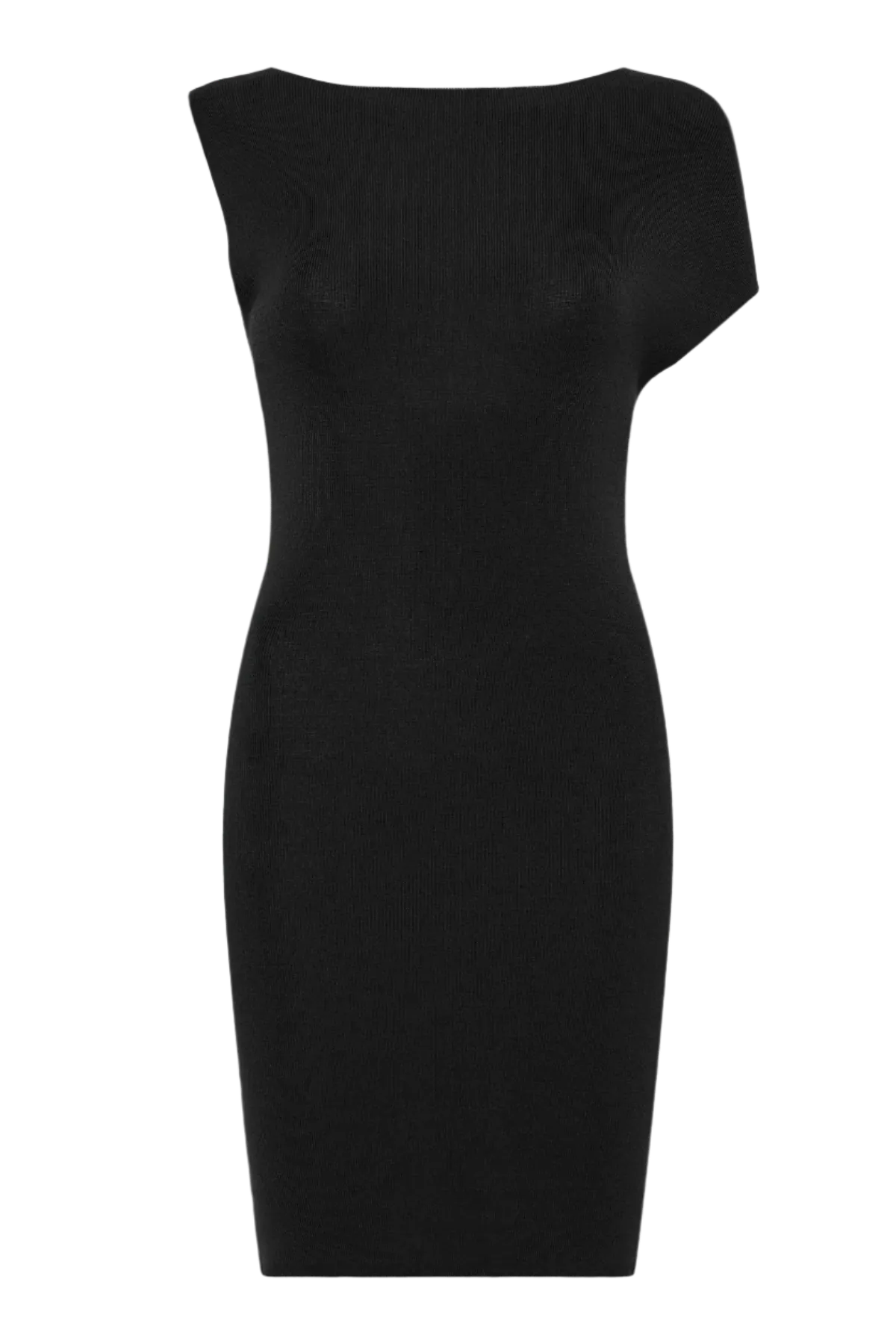 Asymmetric Knit Mini Dress - Black