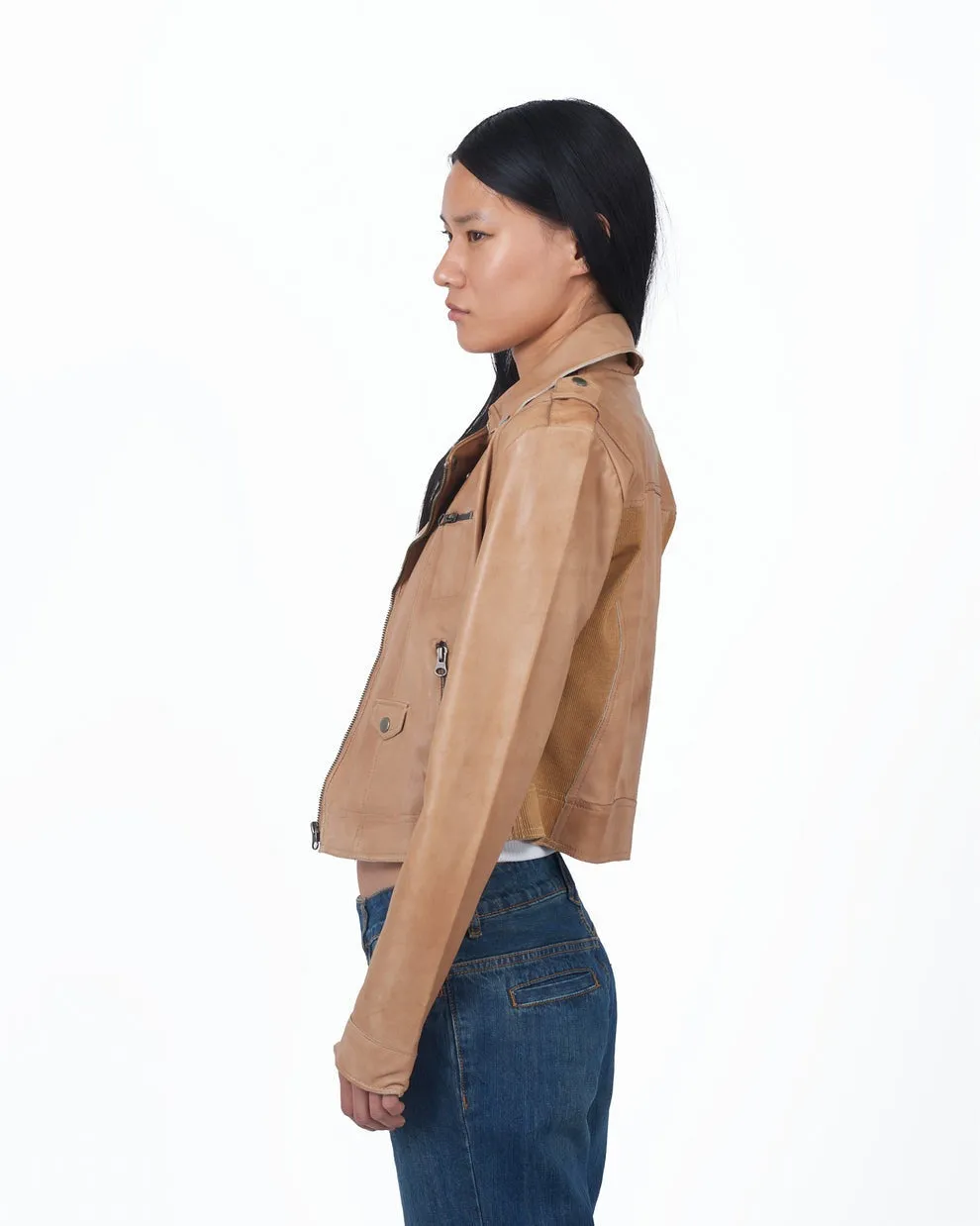 Au Lait Piper Patina Leather Cropped Jacket