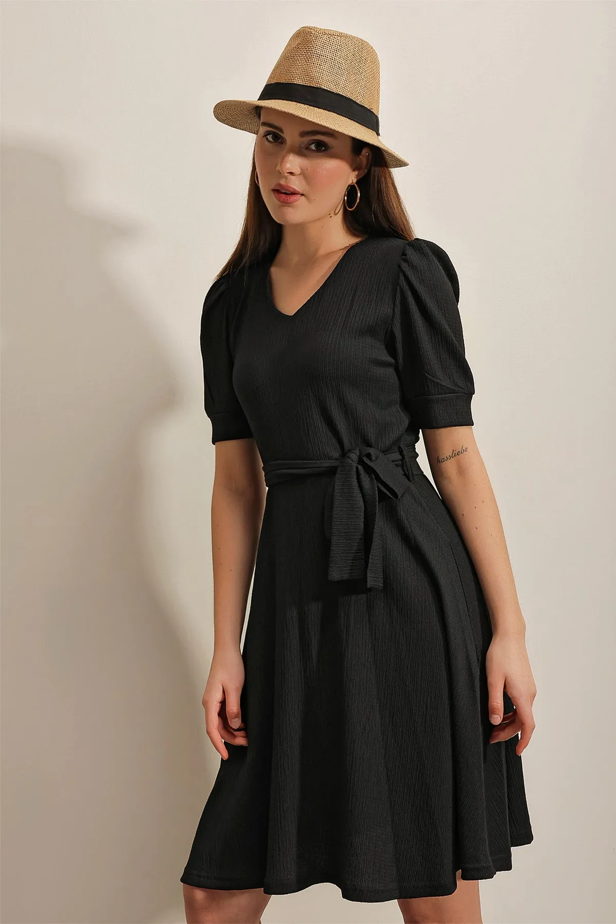 BGD Women Belted Knit Dress - Black - Avondale