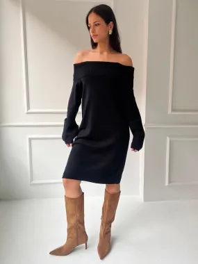 Black Off Shoulder Lantern Sleeve Dress