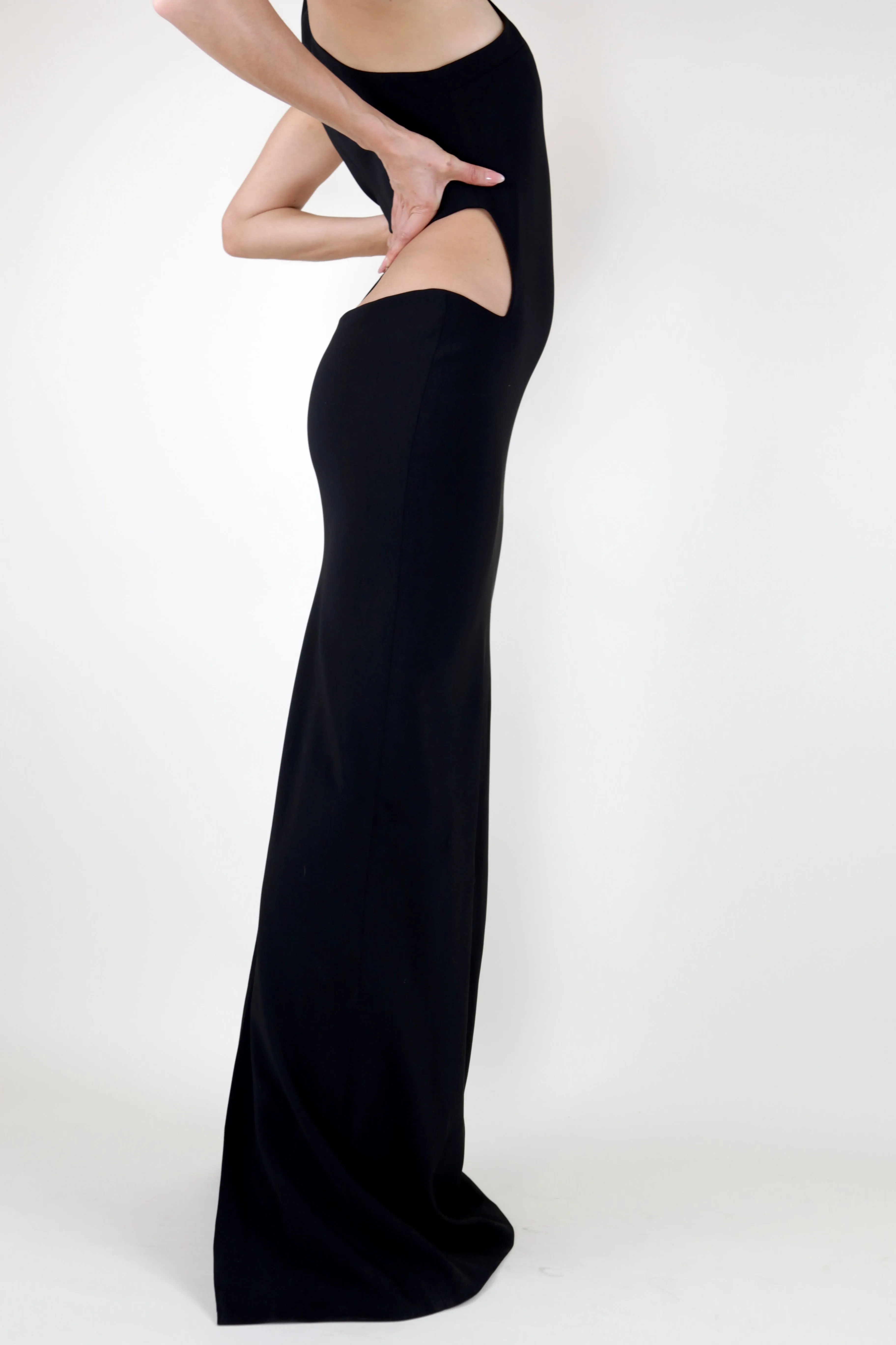 Black Racerback Side Hip Cut-out Long Dress