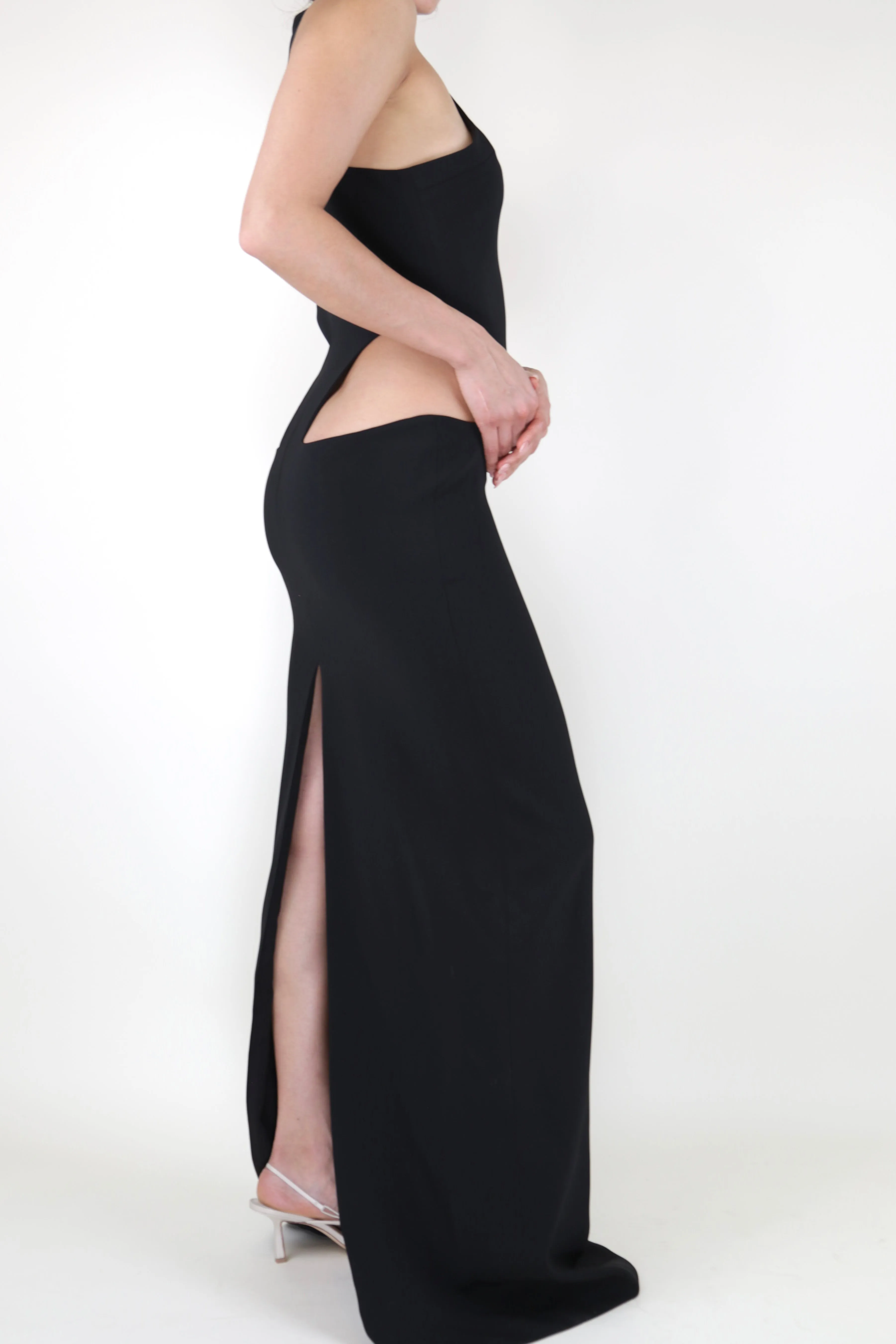 Black Racerback Side Hip Cut-out Long Dress