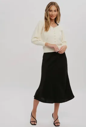 Black Satin Midi Skirt