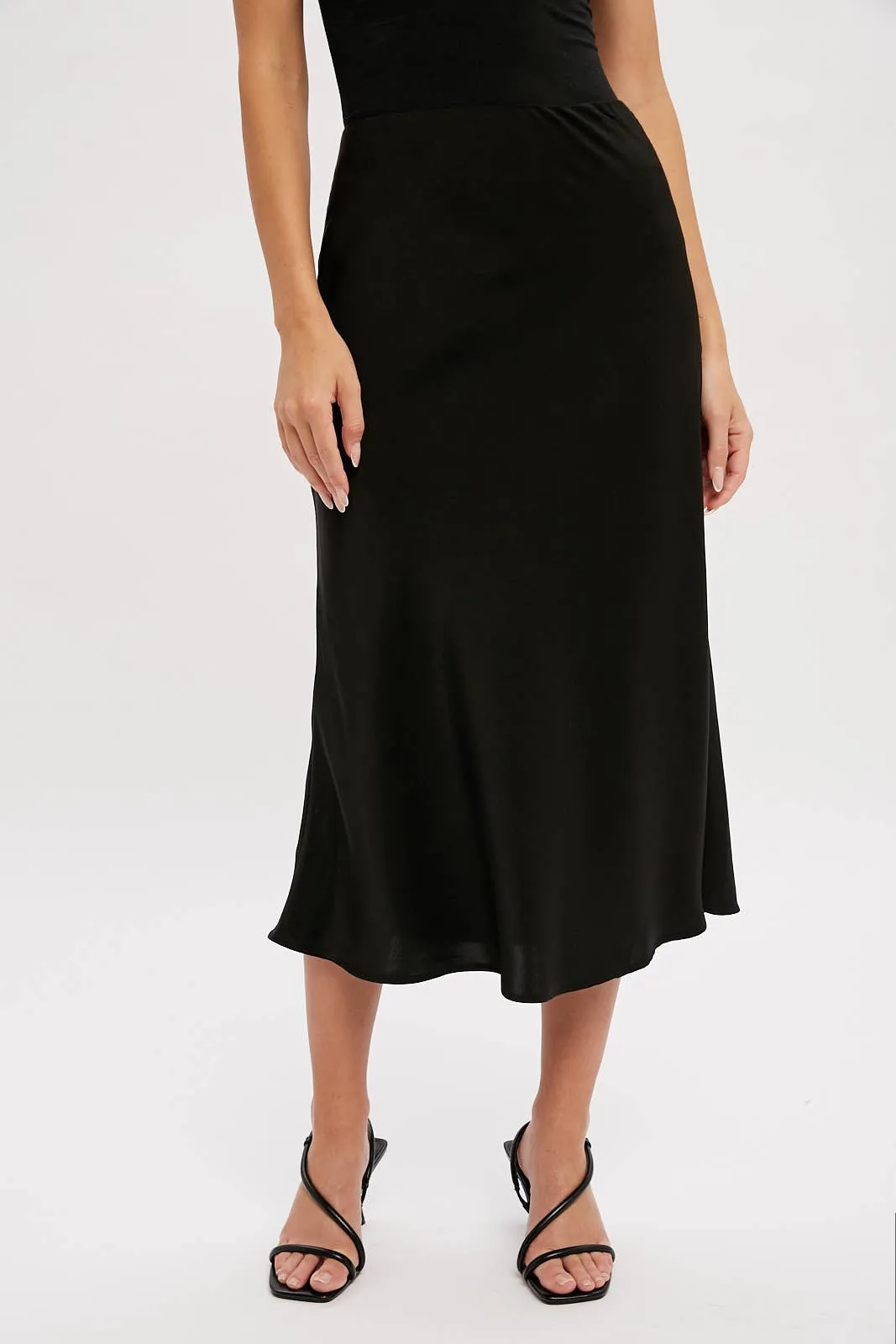 Black Satin Midi Skirt