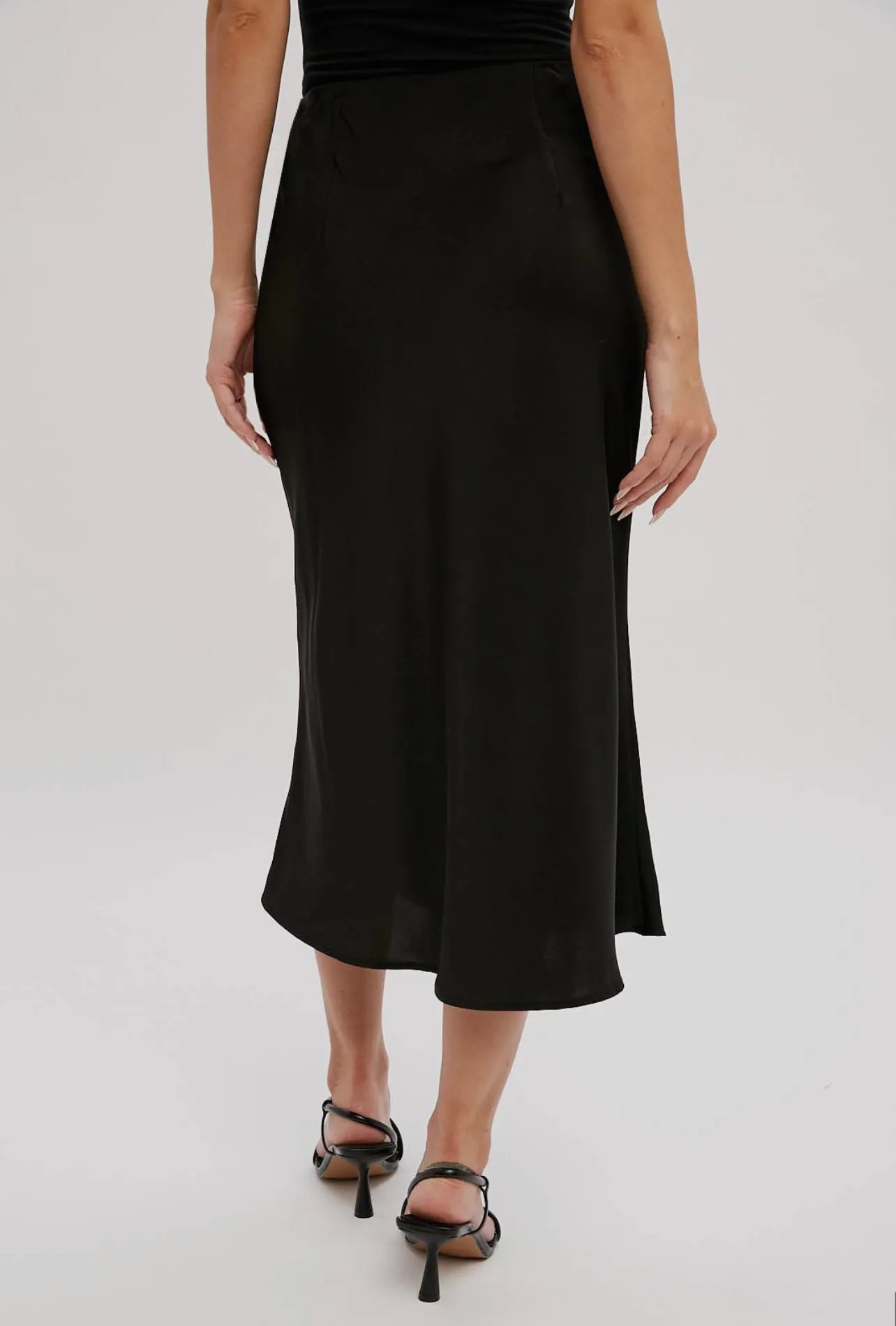 Black Satin Midi Skirt