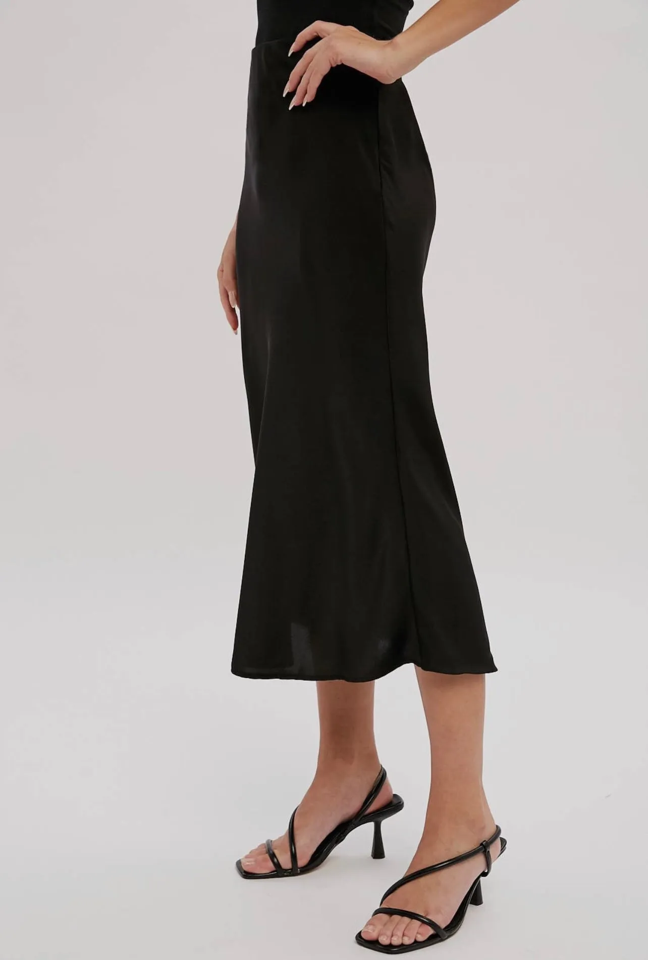 Black Satin Midi Skirt