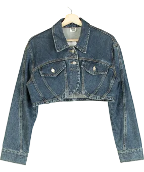 Brick Lane Blue Cropped Abstract Deni Jacket UK S/M