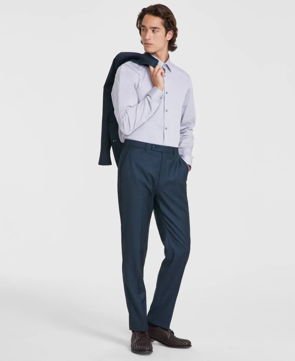Calvin Klein Mens Slim fit Dress Pants 36 / 30 Green Solid Stretch