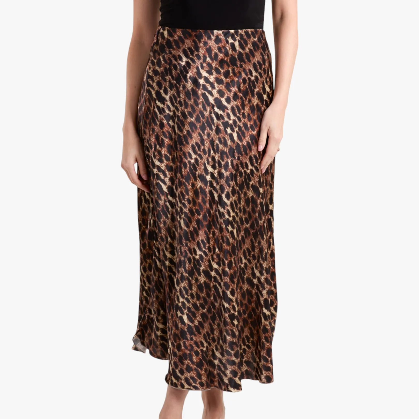 Cheetah Print Bias Cut Satin Skirt