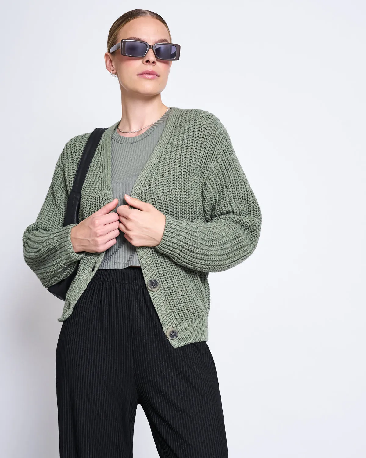 CHUNKY CARDIGAN LENA SEA SPRAY GOTS