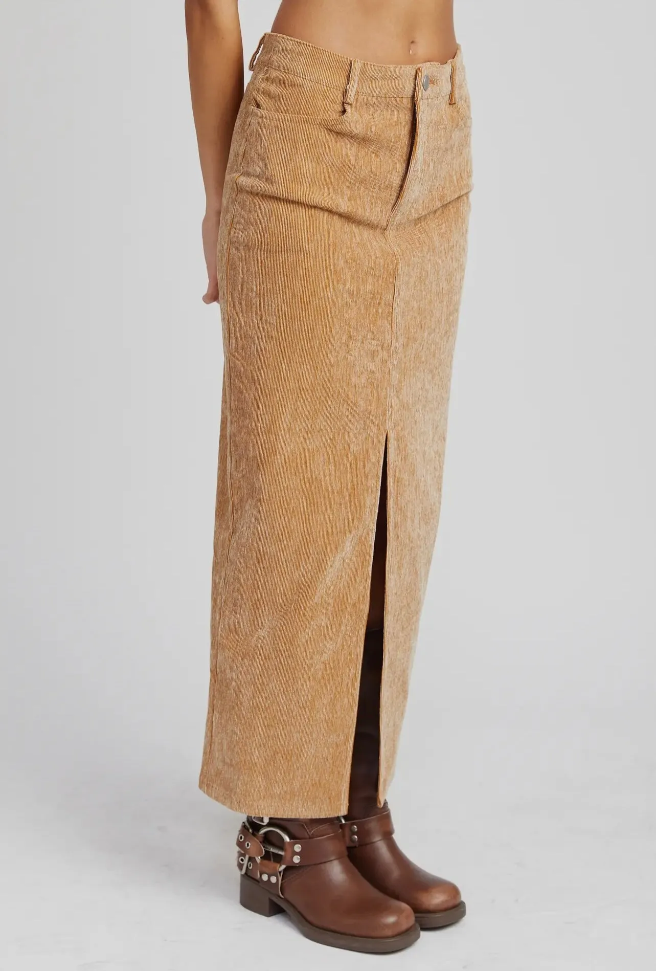 Claire Corduroy Midi Skirt with Front Slit