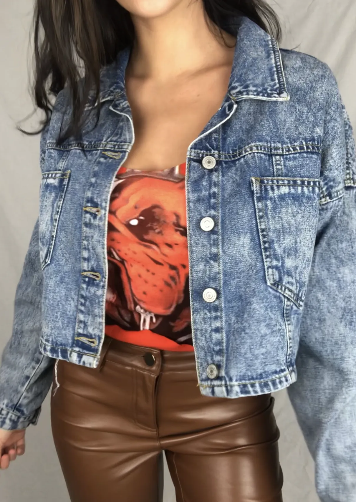 CLEVELAND BROWNS CROPPED DENIM JACKET
