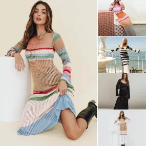 Colorful Clashing Hollow Out Knit Dress