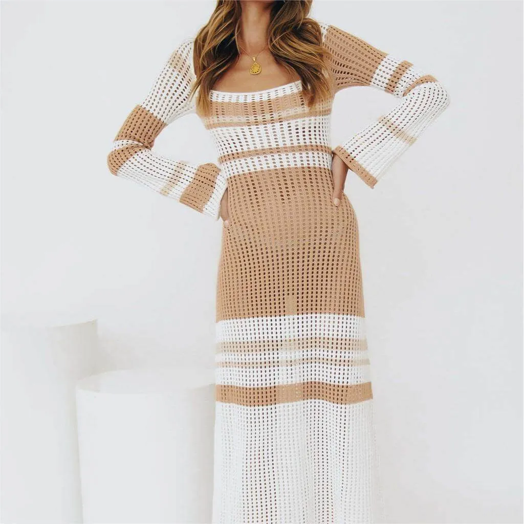 Colorful Clashing Hollow Out Knit Dress
