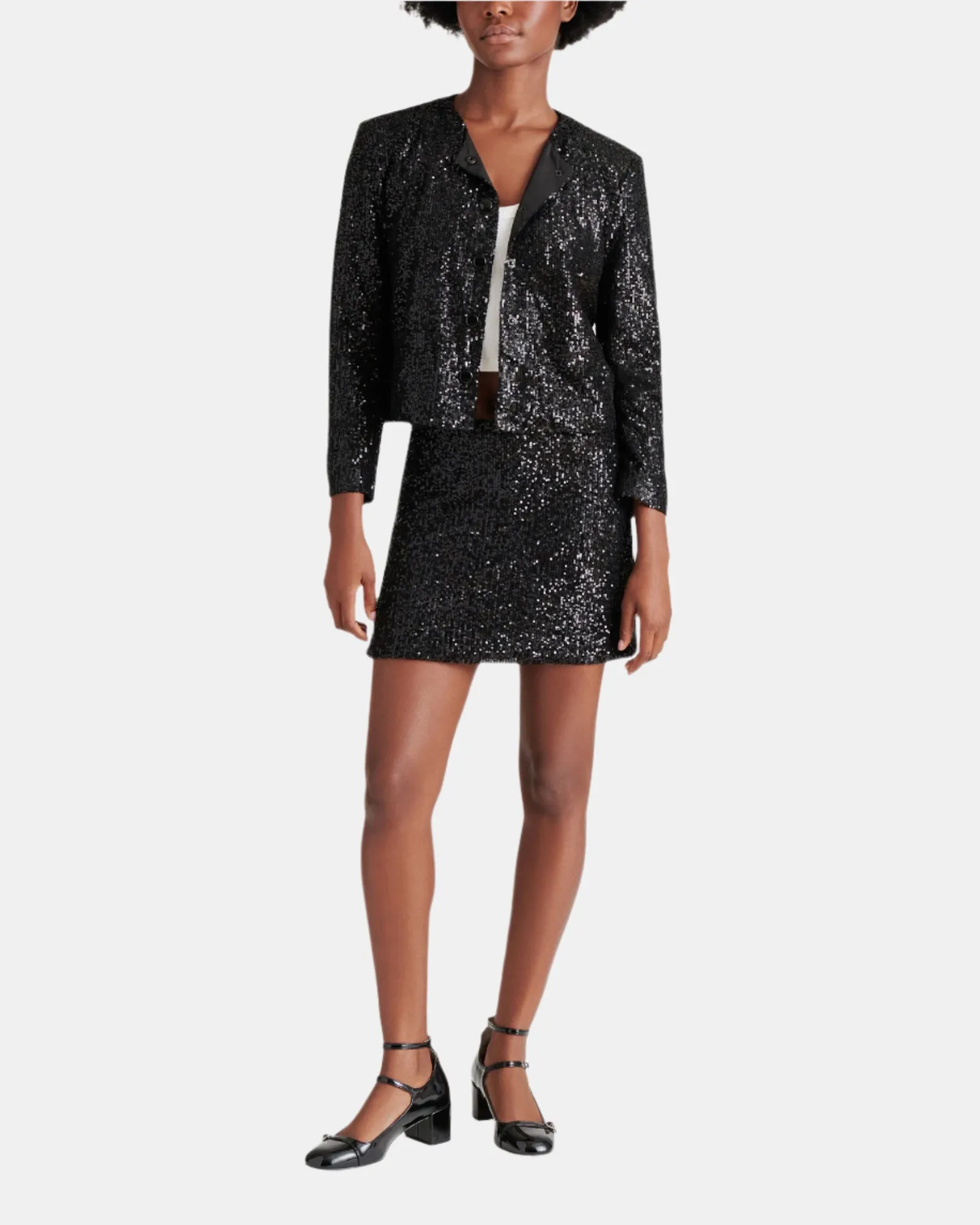 CROPPED SEQUIN JACKET BLACK