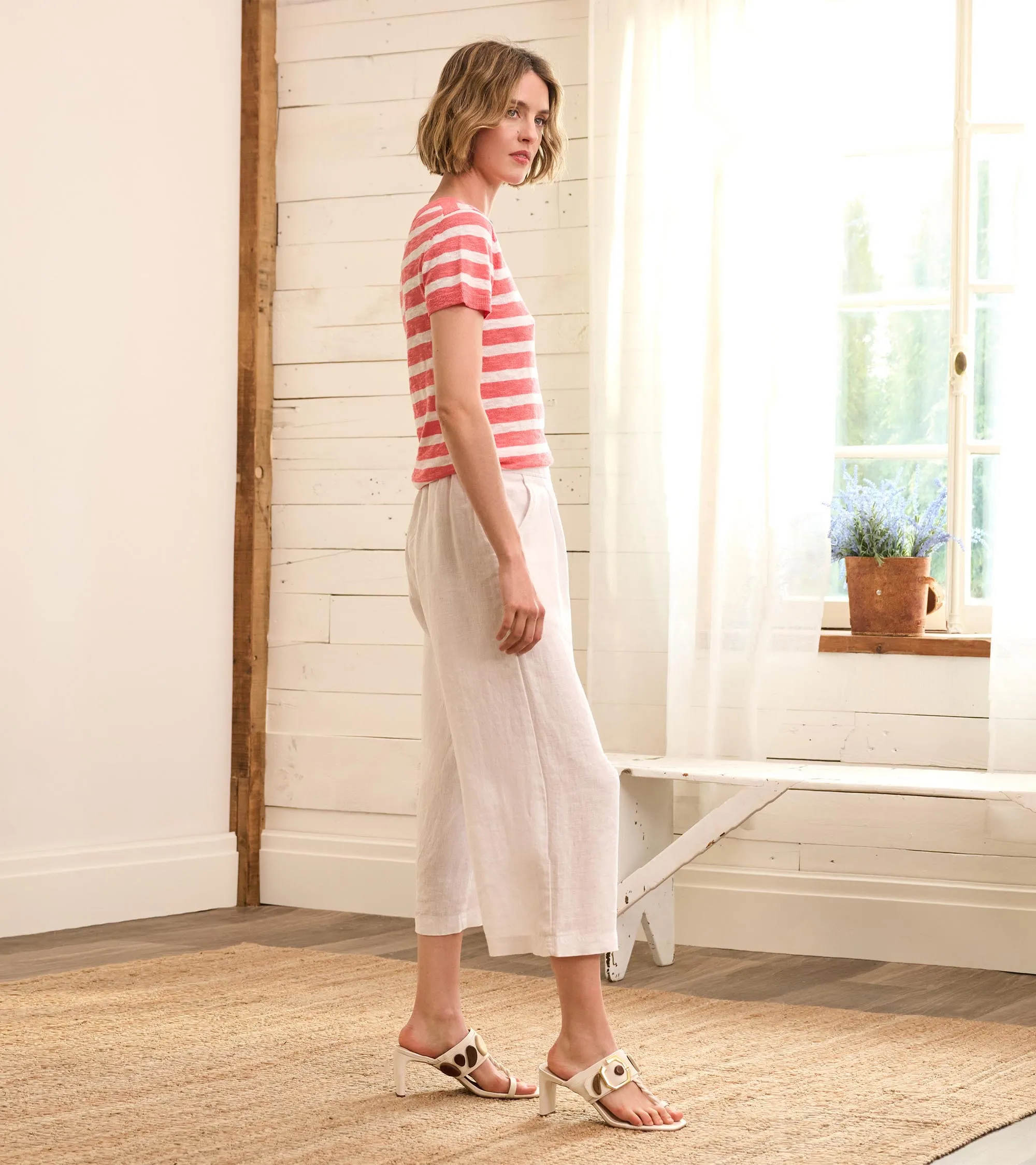 Cropped Wide Leg Trousers - White