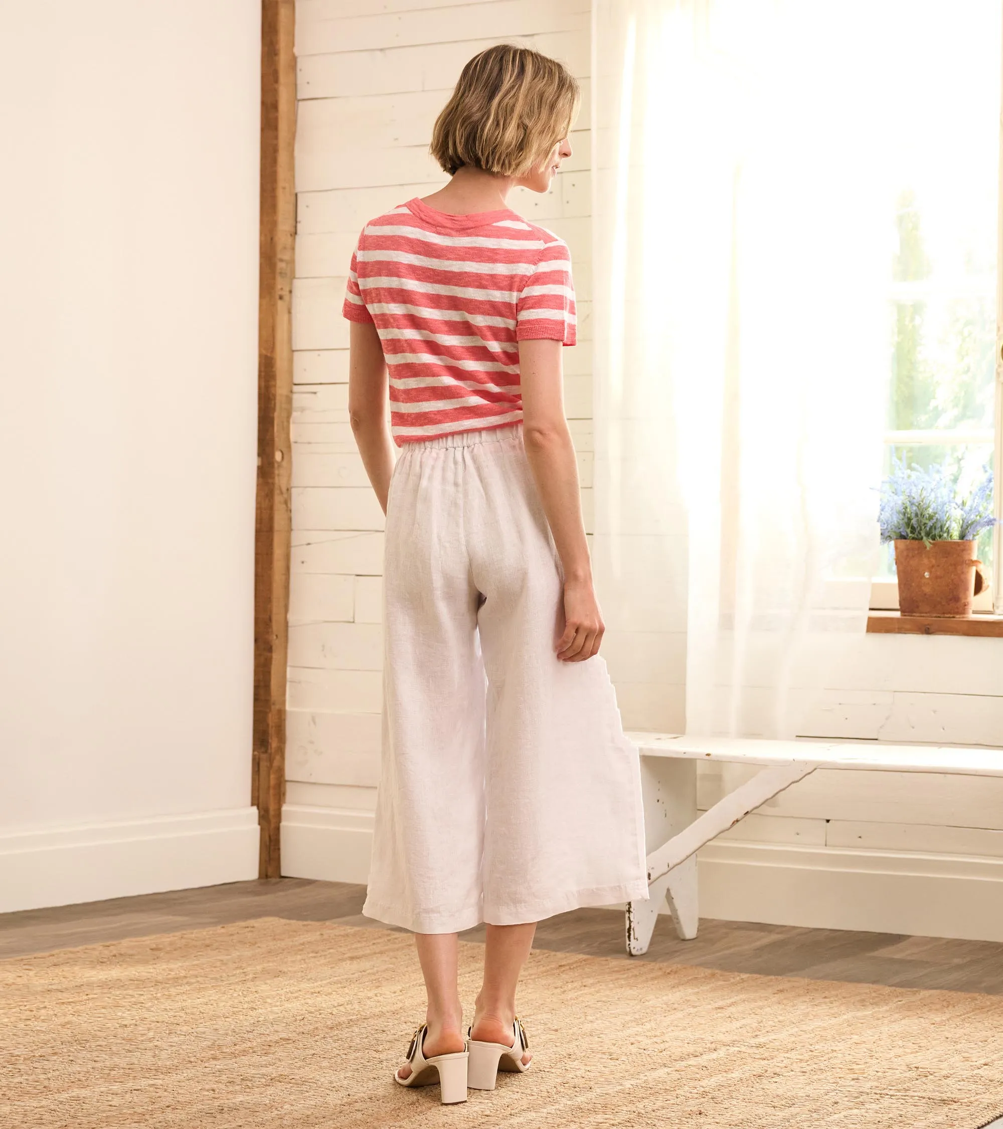 Cropped Wide Leg Trousers - White