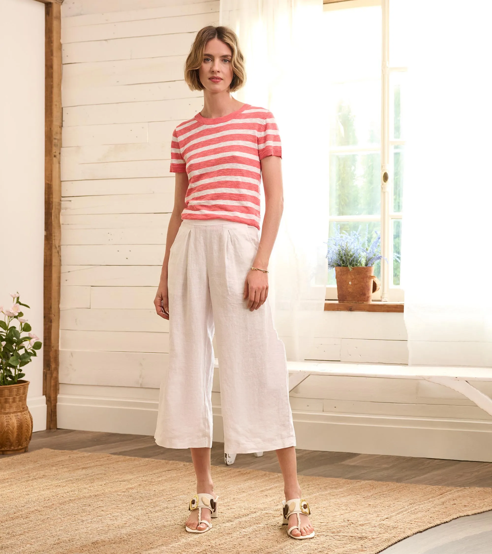 Cropped Wide Leg Trousers - White