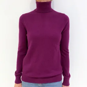 Deep Magenta Purple Cashmere Polo Neck Jumper Small