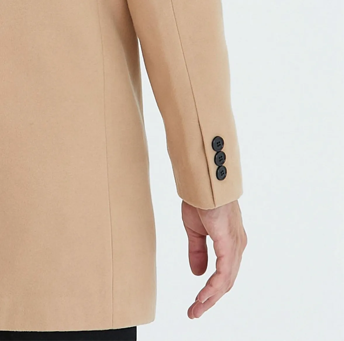 [Drew] Beige Single-Breasted Pea Coat with Removable Hood 100% Wool