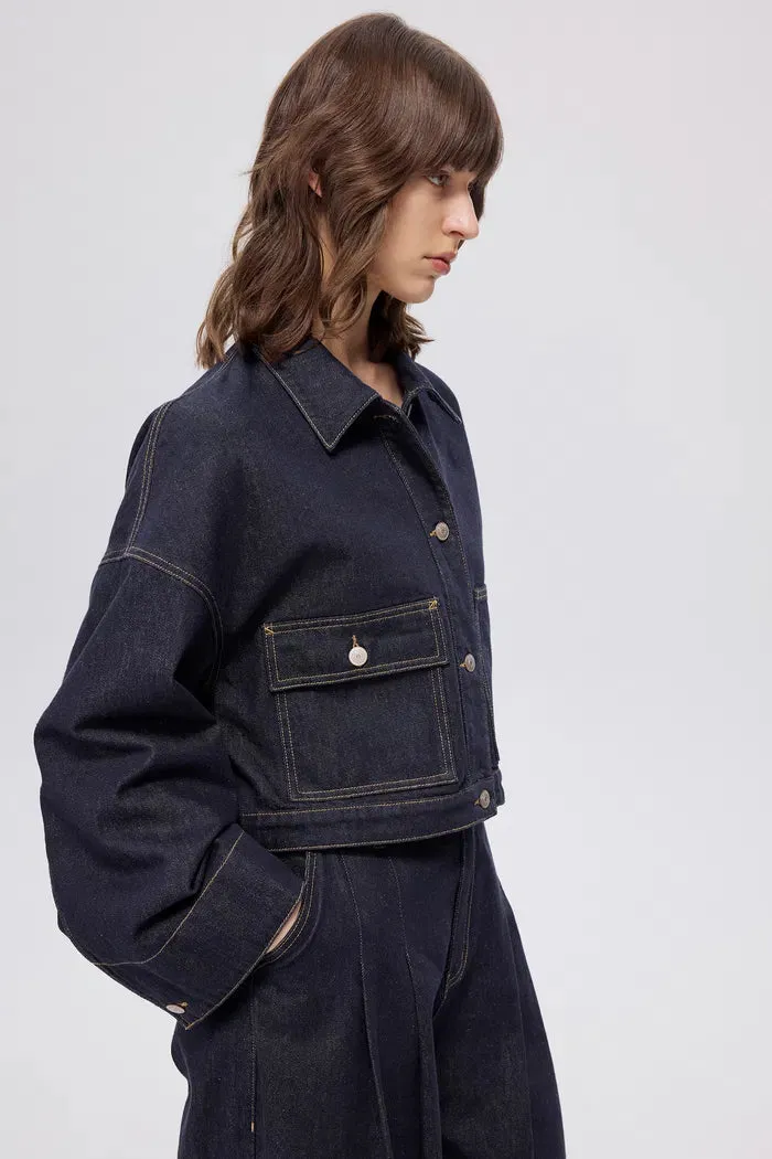 Dylan Oversized Sleeve Jacket in Raw Cotton Denim