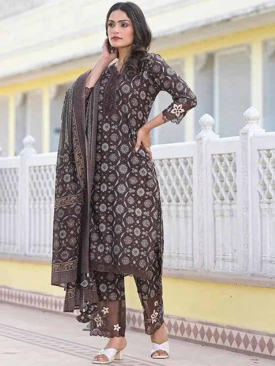 Ethnic Motifs Printed Regular Pure Cotton Kurta with Trouser & Dupatta