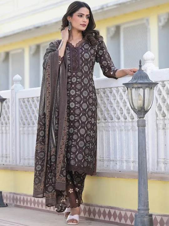 Ethnic Motifs Printed Regular Pure Cotton Kurta with Trouser & Dupatta