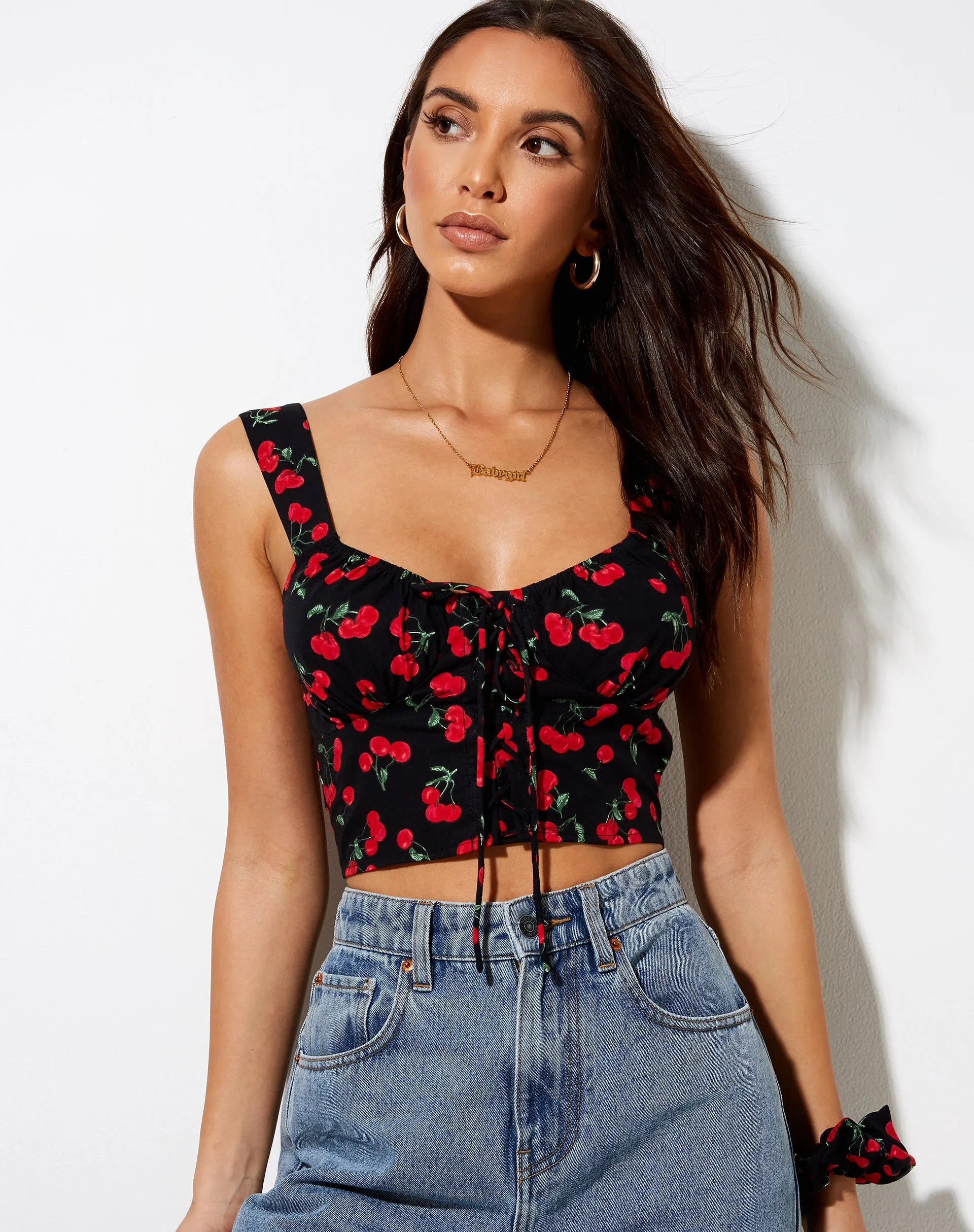 Glarina Vest Top in Cherries Black