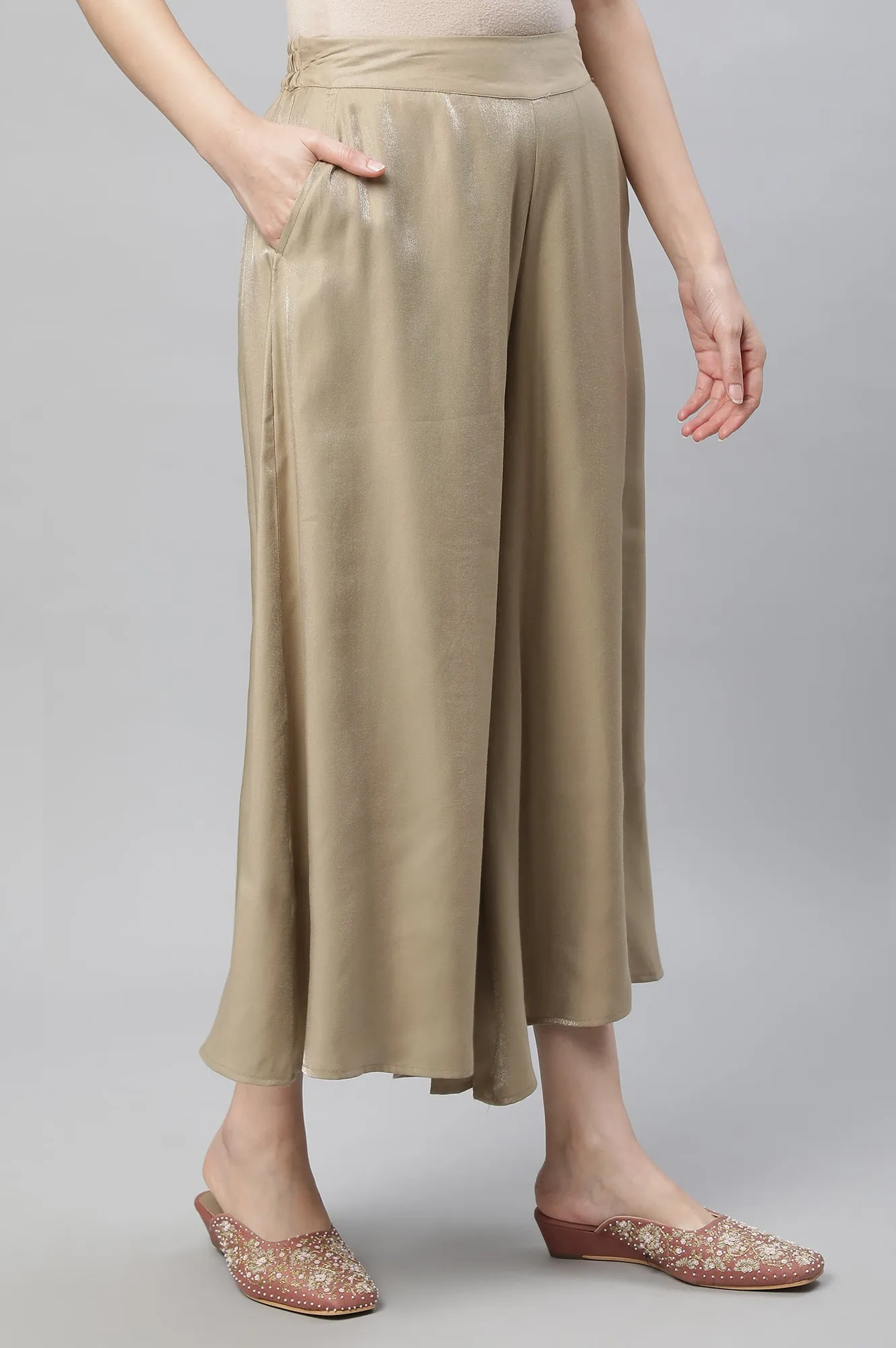 Gold Solid Flared Culottes
