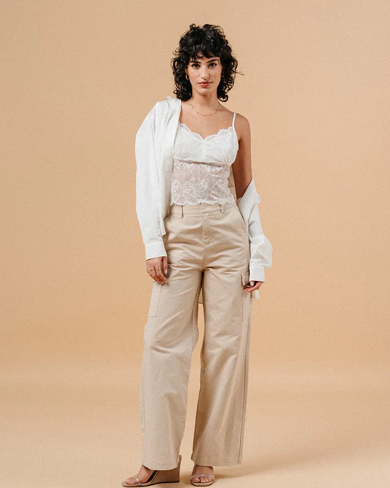 Grace & Mila Mateo Wide Leg Cargo Pants - Beige