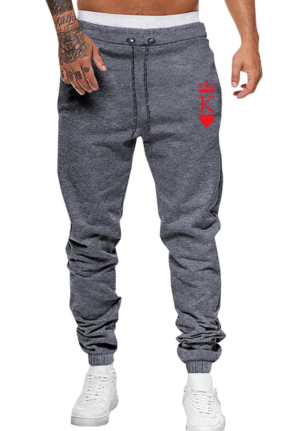 Gray Crown K Heart Graphic Men Sweatpants