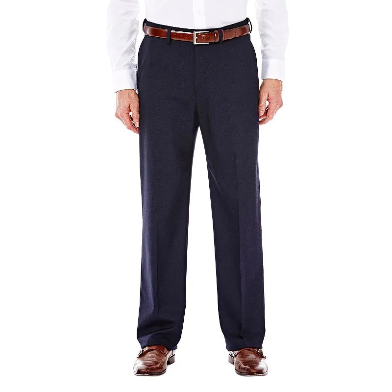 Haggar Mens Classic fit Dress Pants 38 / 32 Navy Blue Solid Stretch