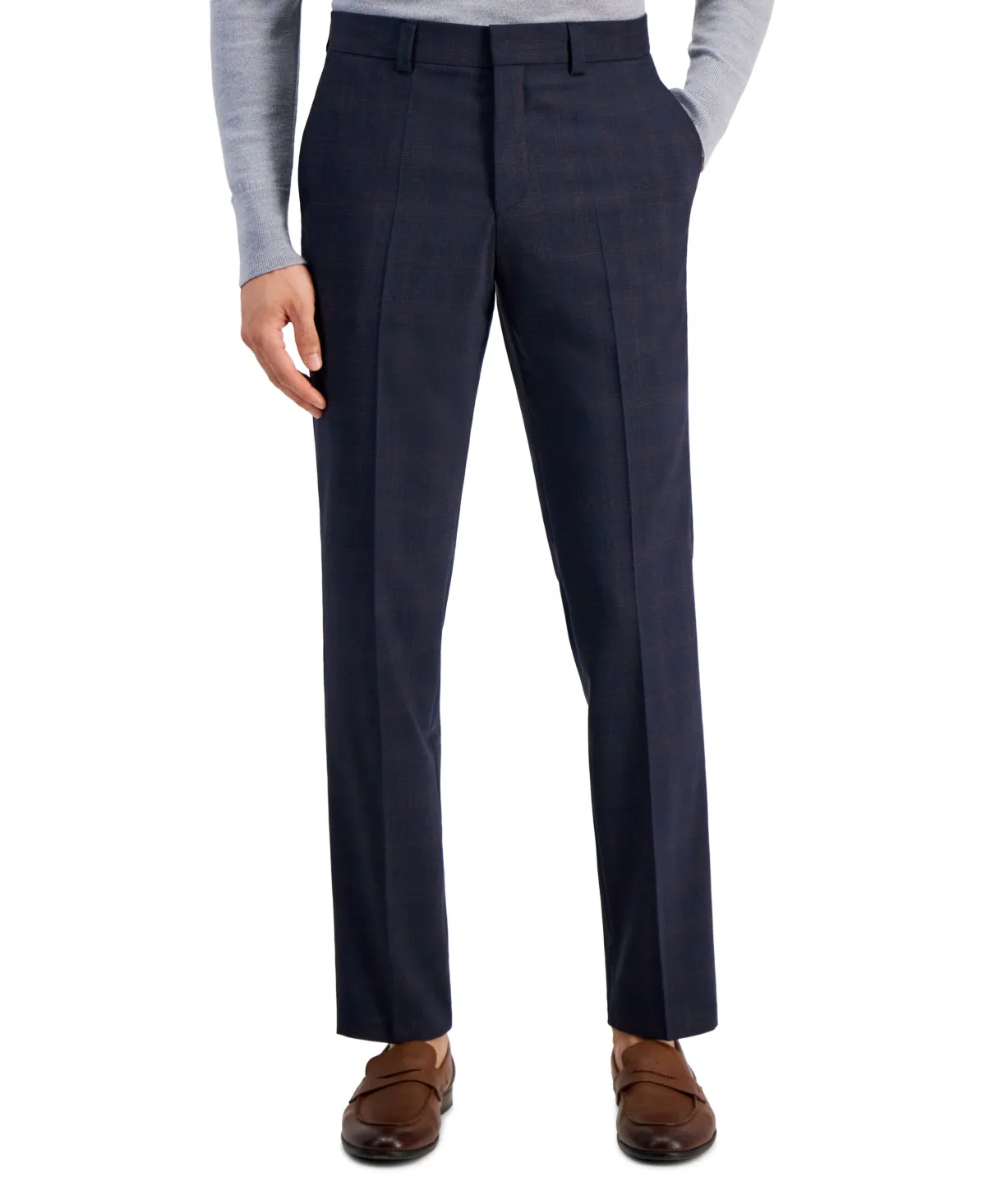 HUGO BOSS Men's Modern Fit Plaid Wool Blend Dress Suit Pants Navy Blue 32 x 32