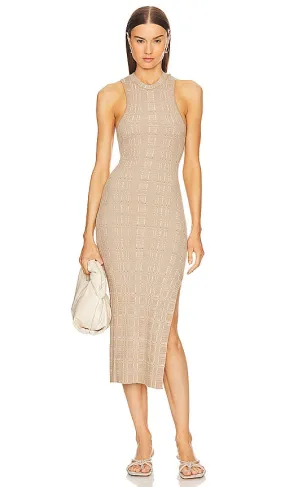 L'Academie by Marianna Halia Midi Knit Dress With Slit in Beige
