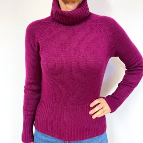 Magenta Purple Heavy Cashmere Polo Neck Jumper Medium