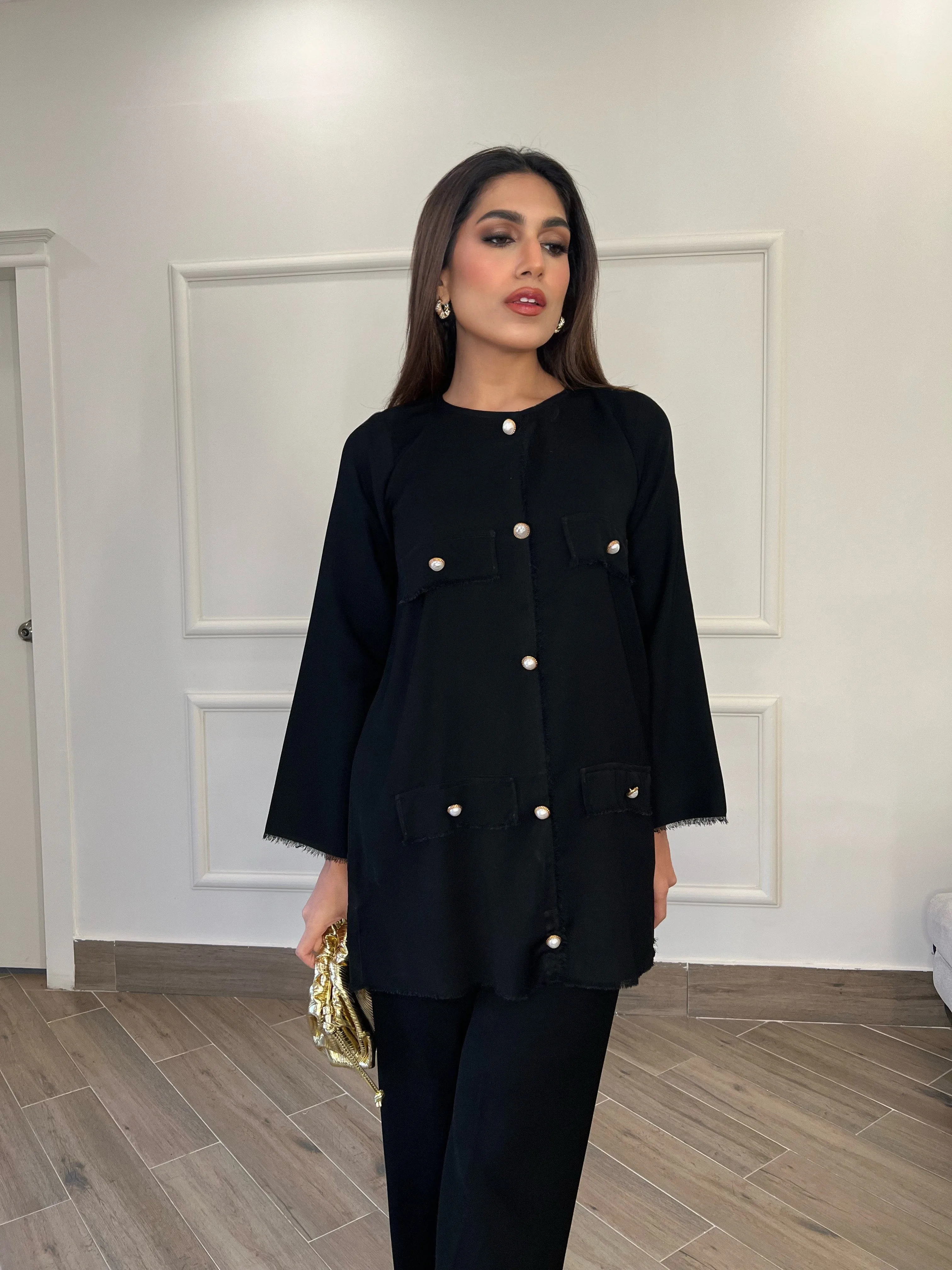 Manahils - Black Button Co-Ord Set