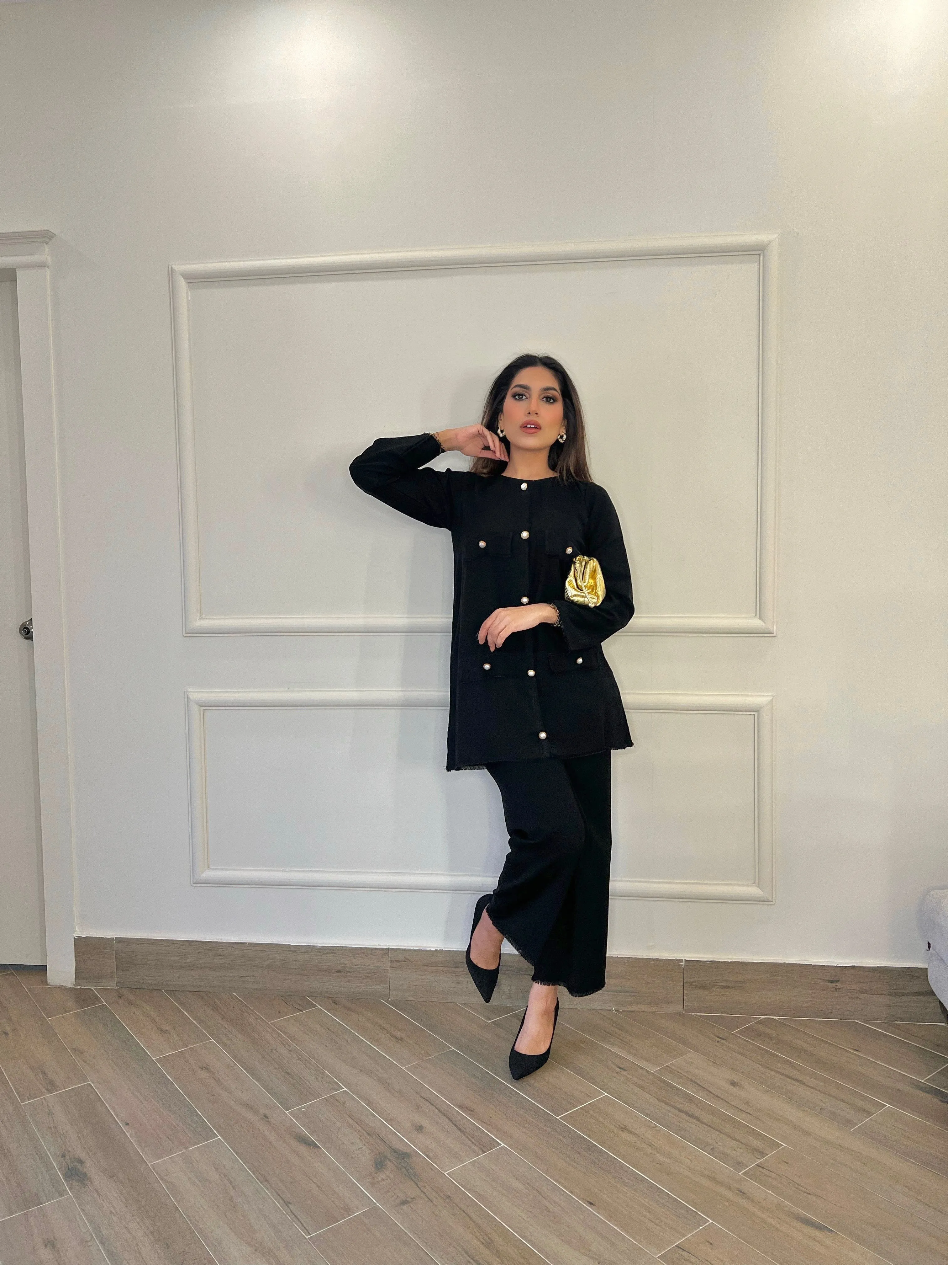 Manahils - Black Button Co-Ord Set