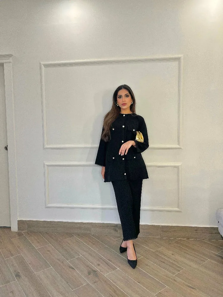 Manahils - Black Button Co-Ord Set