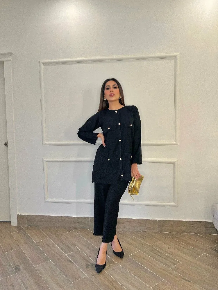 Manahils - Black Button Co-Ord Set