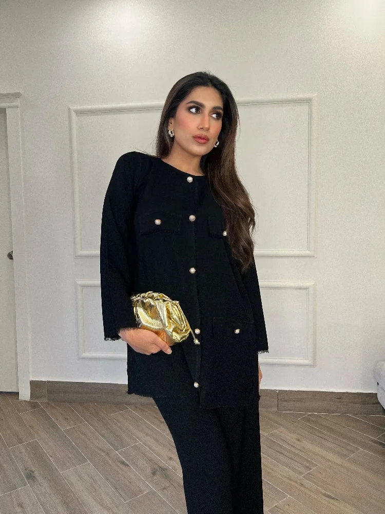 Manahils - Black Button Co-Ord Set