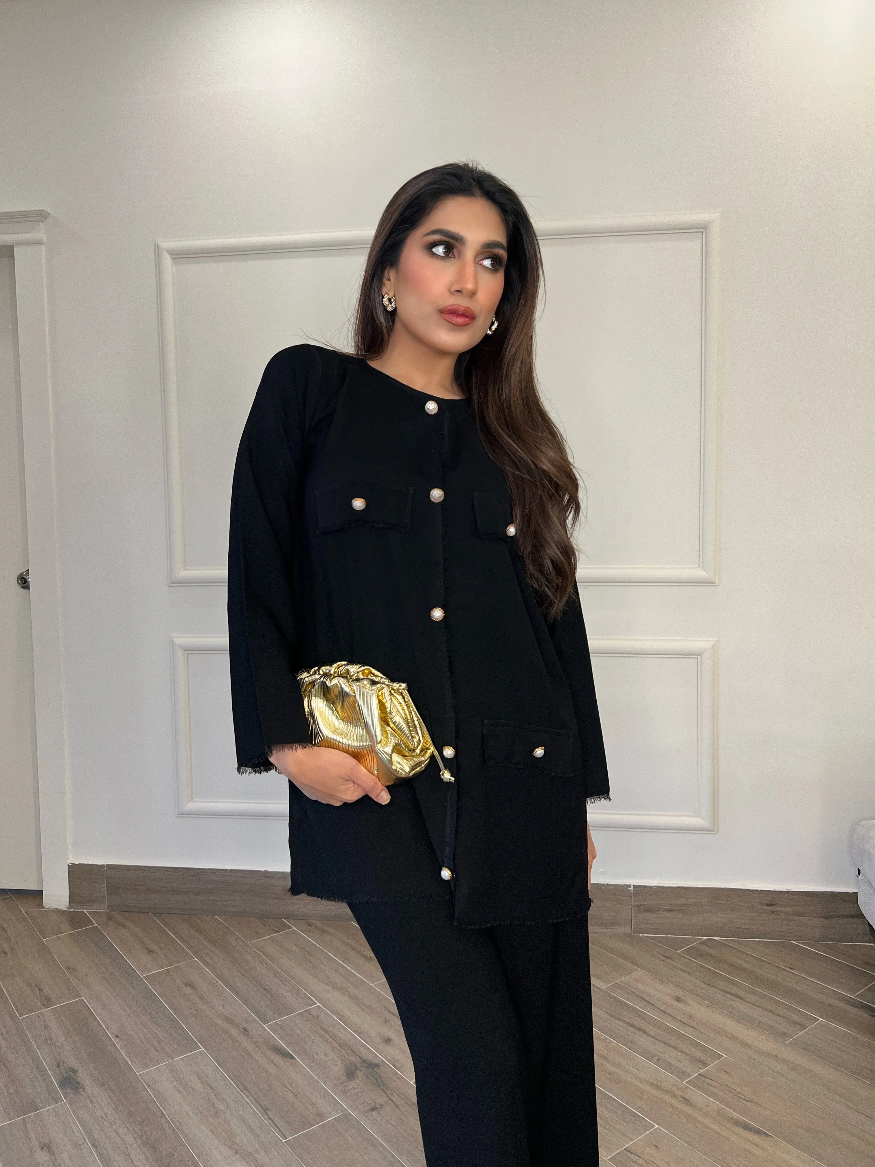 Manahils - Black Button Co-Ord Set