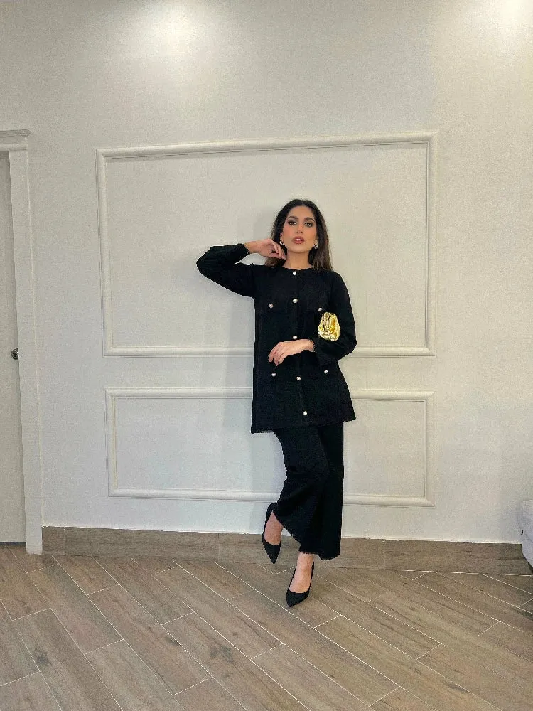 Manahils - Black Button Co-Ord Set