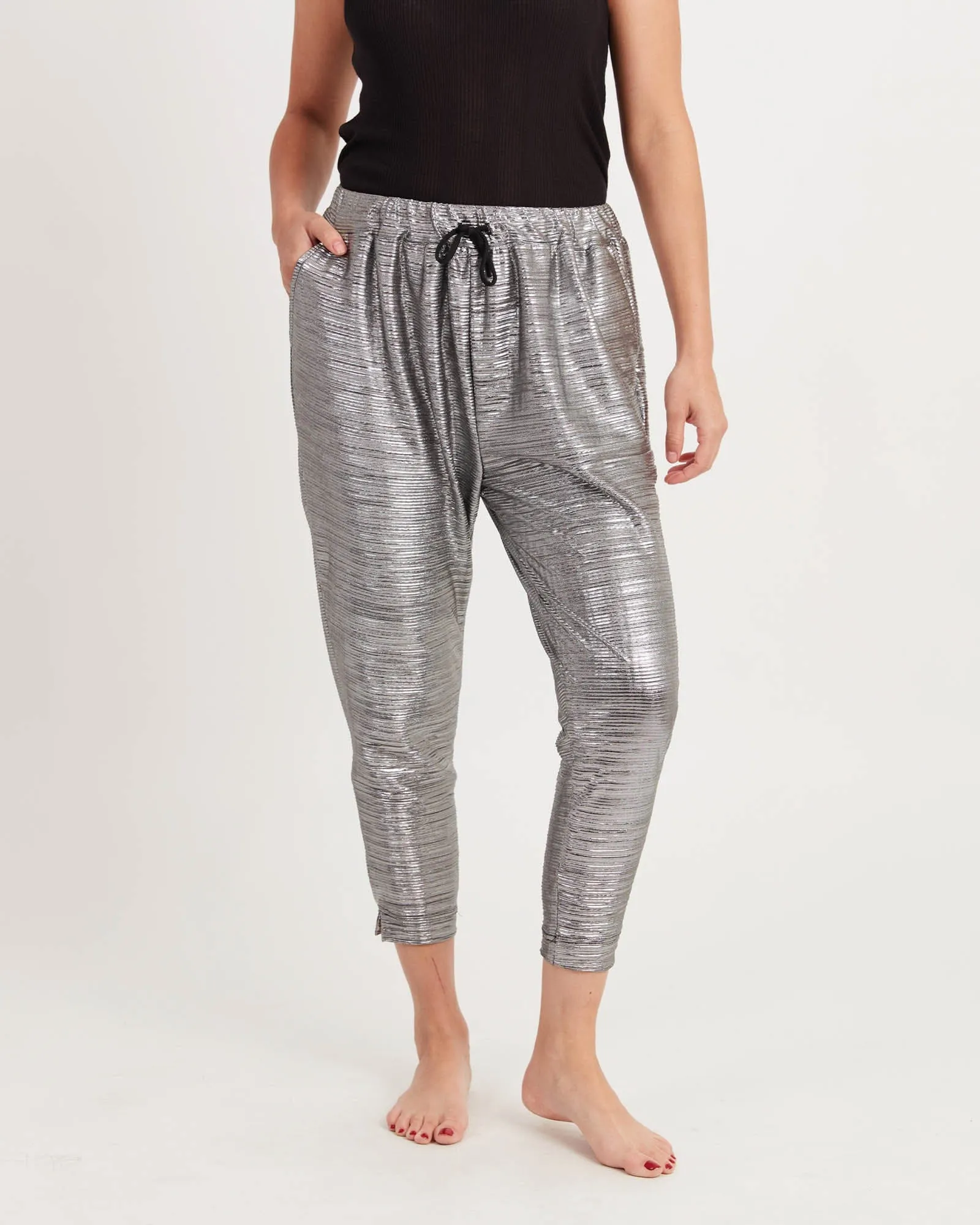 Metallic Silver Jogger Sweatpants