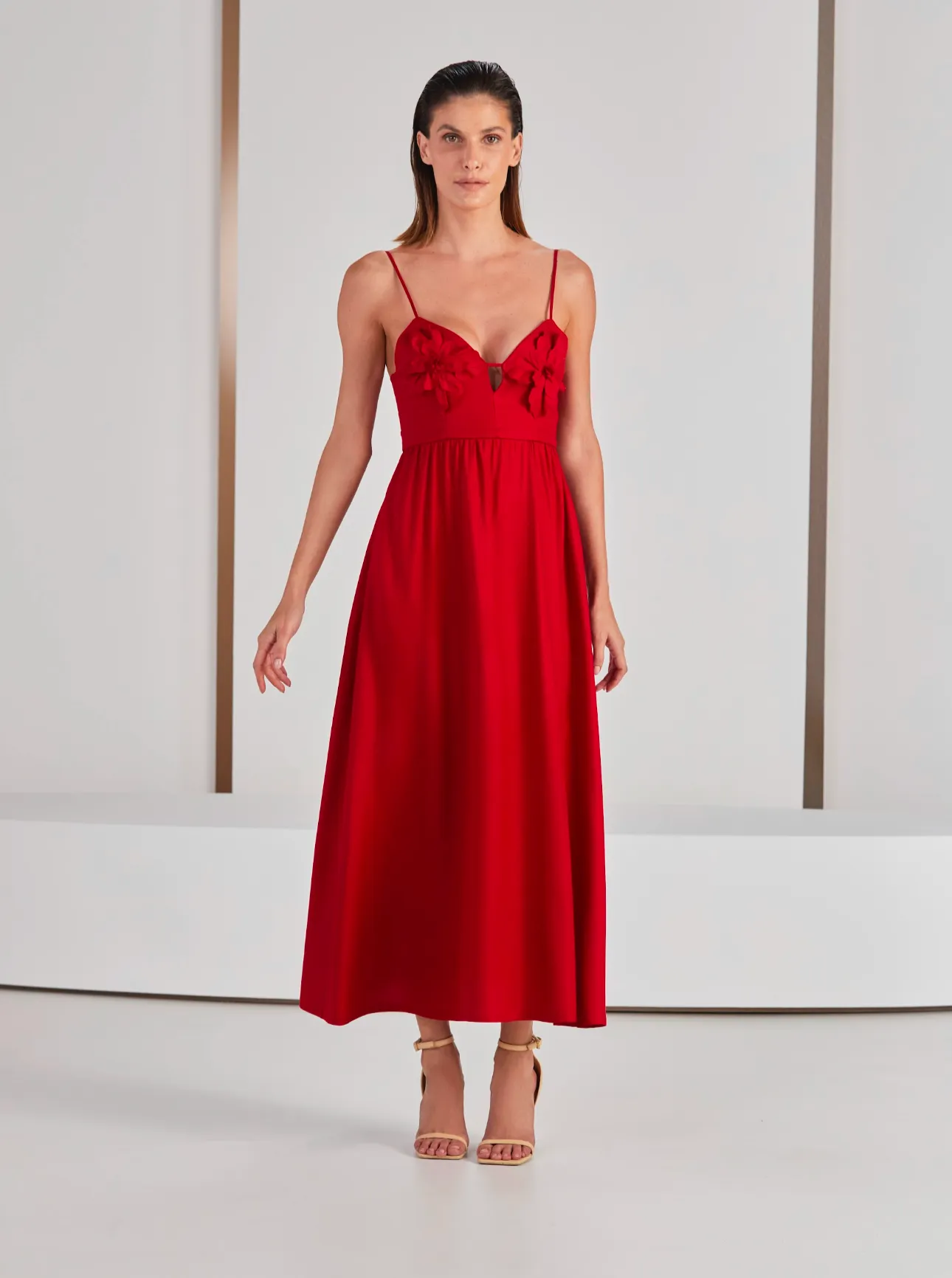 Midi Dress Floral Neck