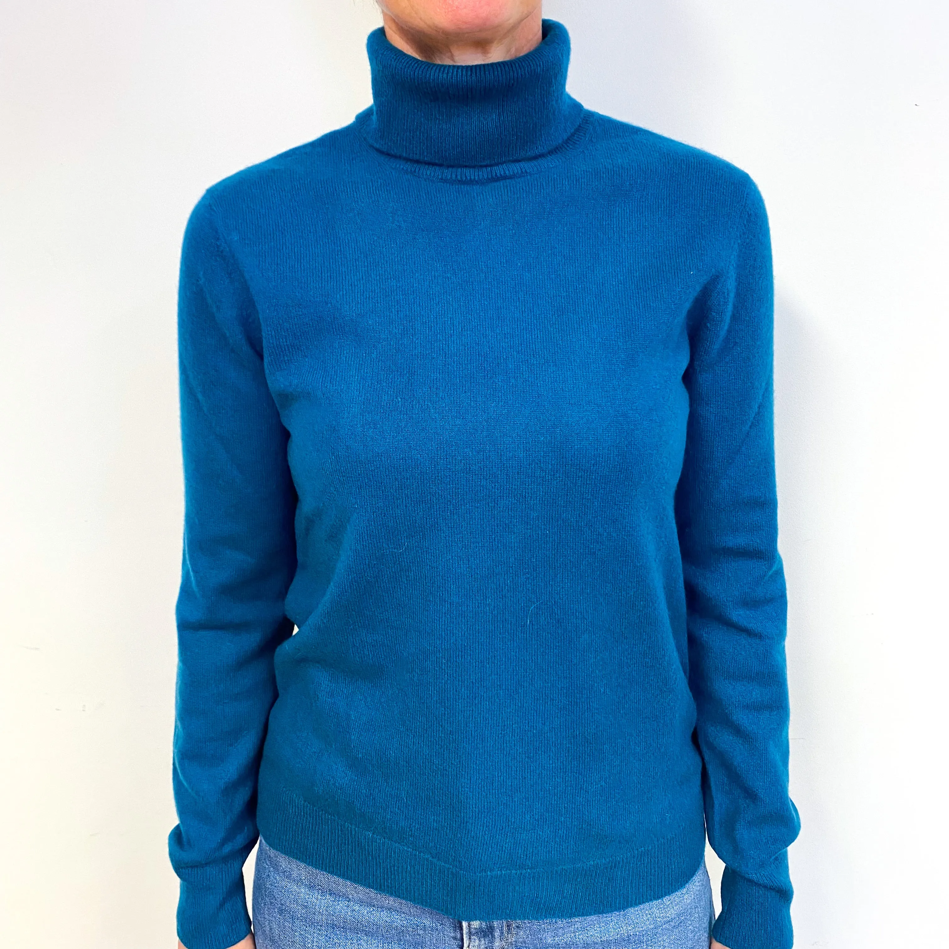 Orvis Dark Teal Cashmere Polo Neck Jumper Medium