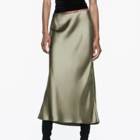 Oyster Sage Bias Cut Satin Skirt